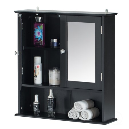 Basicwise Black Mirror Wall Mounted Cabinet For the Bathroom and Vanity with Adjustable Shelves ...
